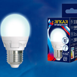 LED-G45 7W-NW-E27-FR PLP01WH Лампа светодиодная, Форма шар, матовая, Серия ЯРКАЯ, Белый свет 4000K