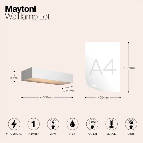 Настенный светильник (бра) Lot 3000K 20Вт IP 65 (Белый) - фото 3