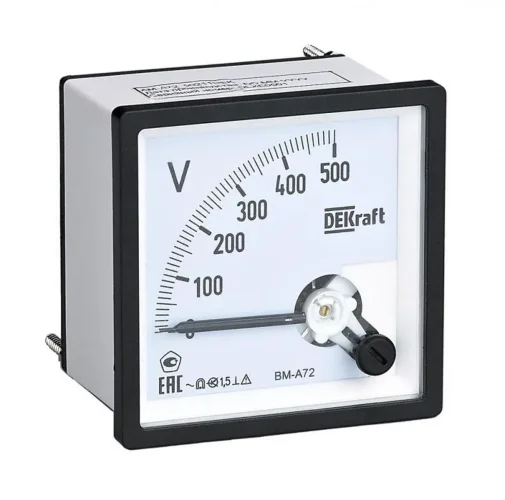 Вольтметр аналоговый шкала 500В AC класс точн. 1.5 72х72мм DEKraft 50243DEK - фото