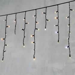 Гирлянда Бахрома 3,1 x 0,5 м Экстра Тепло-Белая с Мерцанием Белого Диода 220В, 120 LED, Провод Черный Каучук, IP65