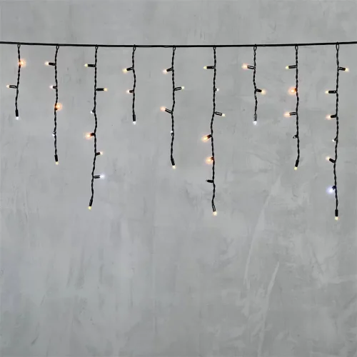 Гирлянда Бахрома 3,1 x 0,5 м Экстра Тепло-Белая с Мерцанием Белого Диода 220В, 120 LED, Провод Черный Каучук, IP65. Фото 6.