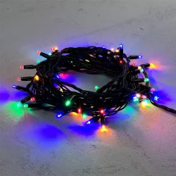 Гирлянда Нить 10м Разноцветная 24В, 75 LED, Провод Черный Каучук, IP65