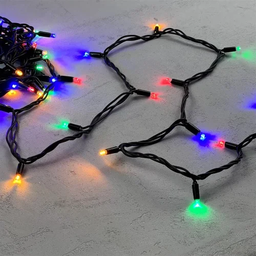 Гирлянда Нить 10м Разноцветная 24В, 75 LED, Провод Черный Каучук, IP65. Фото 2.