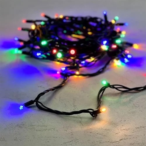 Гирлянда Нить 10м Разноцветная 24В, 75 LED, Провод Черный Каучук, IP65. Фото 5.