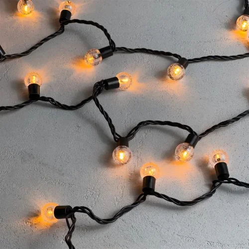 Гирлянда «Шарики» 10м Желтая 220В, Диаметр Шарика 23мм, 100 LED, Провод Черный Каучук 2,3мм, IP54. Фото 2.