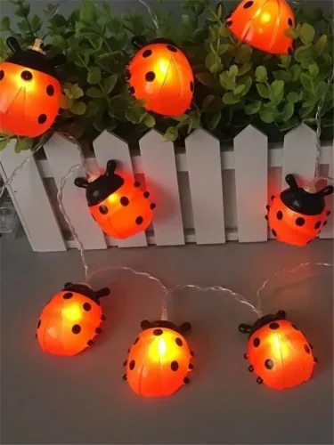 Гирлянда декоративная 'Божья коровка' 6x5см 20LED на солнечной батарее бел. дл.4м (2+2м) аккумулятор АА NI-MH 600мА.ч КОСМОС KOC_SOL110 - фото