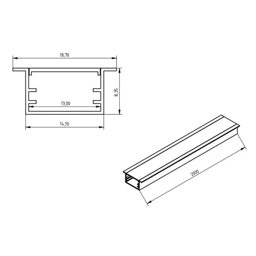 Алюминиевый профиль врезной 754 (2000x18.7/14.1x8.35мм с рассеивателем) - фото II