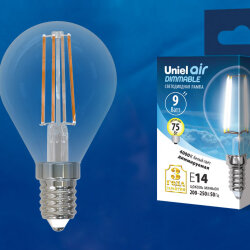LED-G45-9W-4000K-E14-CL-DIM GLA01TR Лампа светодиодная диммируемая, Форма шар, прозрачная, Серия Air, Белый свет 4000K.