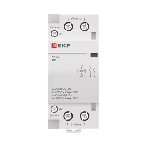 Контактор модульный КМ 40А 2NО (2 мод.) EKF km-2-40-20 - фото 3