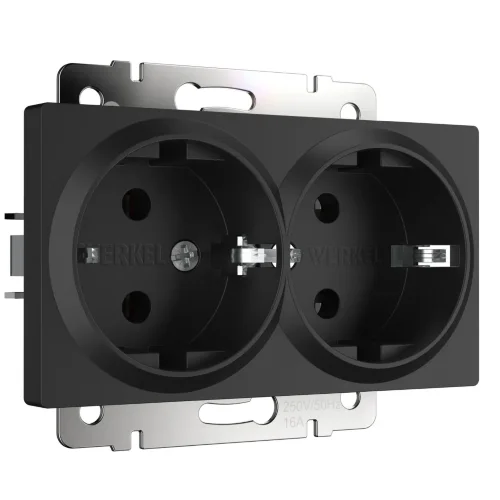 Розетка двойная с заземлением (черный матовый) W1172008 - фото