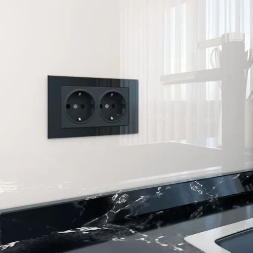 Розетка двойная с заземлением (черный матовый) W1172008 - фото 2