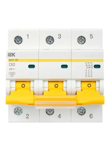 Выключатель автоматический модульный 3п C 63А 10кА ВА47-100 KARAT IEK MVA40-3-063-C - фото 2