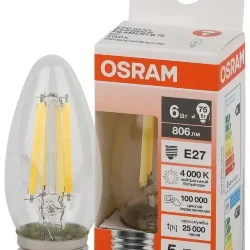 Лампа светодиодная филаментная 5W/2700K (=60W) E27 | Свеча | LED STAR 5Y FILAMENT | - OSRAM