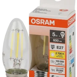 Лампа светодиодная филаментная 5W/2700K (=60W) E27 | Свеча | LED STAR 5Y FILAMENT | - OSRAM