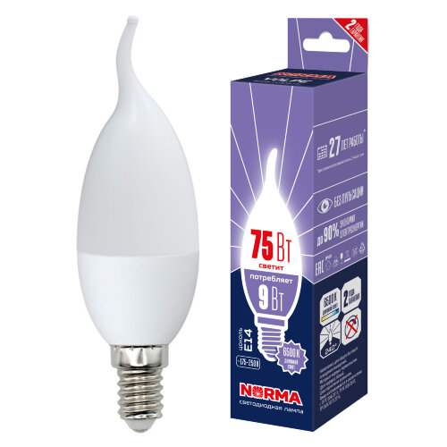 LED-CW37-9W-6500K-E14-FR-NR Лампа светодиодная, Форма свеча на ветру, матовая, Серия Norma, Дневной белый свет 6500K, Картон - фото 3
