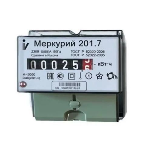 Счетчик Меркурий 201.7 1ф 5-60А класс точн. 1.0 1 тариф. на DIN-рейку мех. ОУ Инкотекс 00000032680 - фото