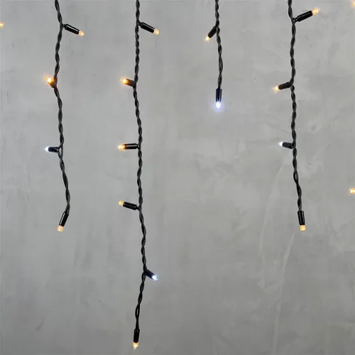 Гирлянда Бахрома 3,2 x 0,9 м Экстра Тепло-Белая с Мерцанием Белого Диода 220В, 168 LED, Провод Черный Каучук, IP65. Фото 2.