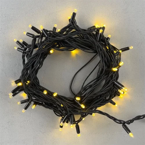 Гирлянда Нить 10м Золотой, 75 LED, Провод Черный Каучук, IP65. Фото 1.