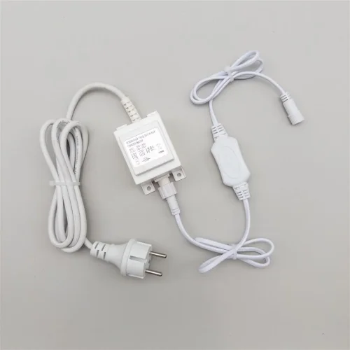 Трансформатор 30W с Выпрямителем для Нитей 24В, до 600 LED, Провод Белый Каучук, IP65. Фото 1.