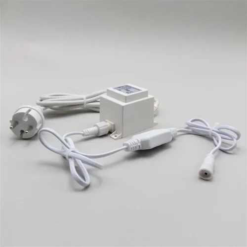 Трансформатор 30W с Выпрямителем для Нитей 24В, до 600 LED, Провод Белый Каучук, IP65. Фото 2.