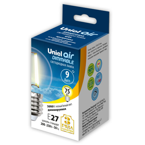 LED-G45-9W-3000K-E27-CL-DIM GLA01TR Лампа светодиодная диммируемая, Форма шар, прозрачная, Серия Air, Теплый белый свет 3000K. - фото 3