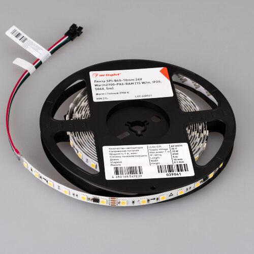 Светодиодная лента SPI-В60-10mm 24V Warm2700-РХ6-RAM (15 W/m, IP20, 5060, 5m) (Arlight, бегущий огонь) 039041 - фото 2