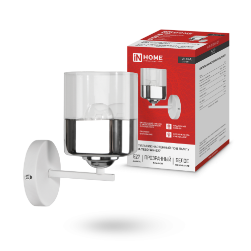 Светильник настенный под лампу AURA TESO-WH-E27 1хЕ27 прозрачный плафон, белый корпус IN HOME - Фото