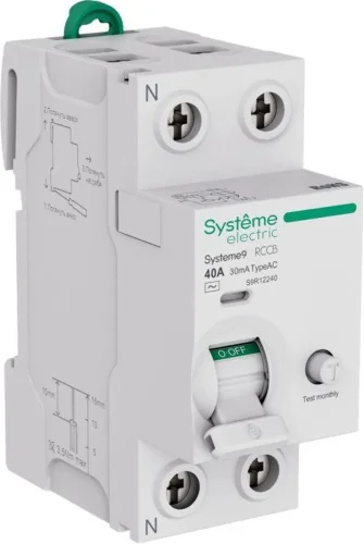 Выключатель дифференциального тока 2п 40А 30мА тип AC Systeme9 230В SE S9R12240 - фото