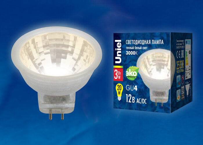 LED-MR11-3W/WW/GU4 GLZ21TR Лампа светодиодная, 12V. Прозрачная. Теплый белый свет (3000K) - фото