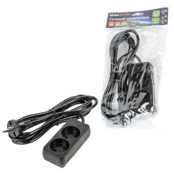 S-CU2-3 BLACK Удлинитель серии Ultra, шнур 3м., 2 гнезда, 10A, б-з, Черный, TM Uniel