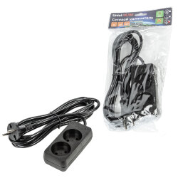 S-CU2-3 BLACK Удлинитель серии Ultra, шнур 3м., 2 гнезда, 10A, б-з, Черный, TM Uniel