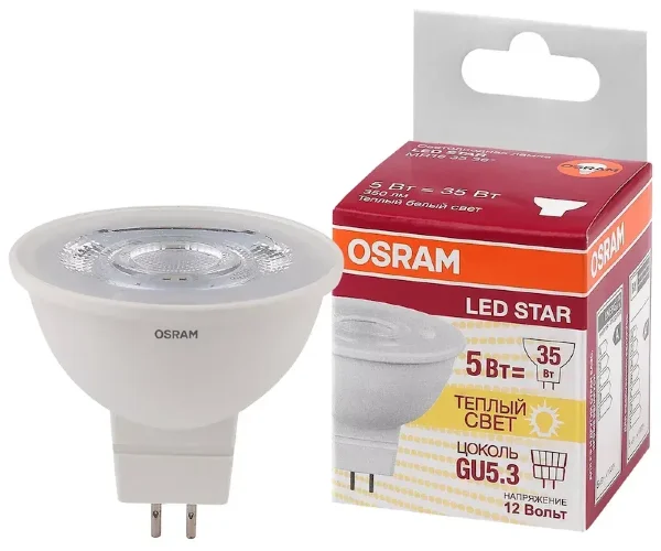 Лампа светодиодная MR16 5W/3000K (=35W) 12V 36° GU5.3 | LED Star 2Y | - OSRAM. Фото 2