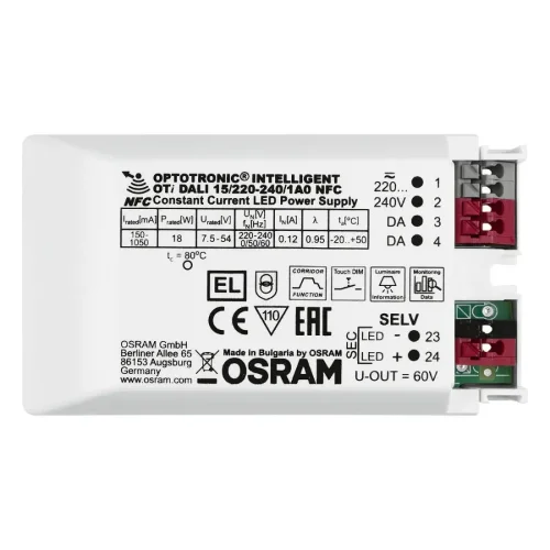 Драйвер для светодиодов OTi DALI 15/220...240/1A0 | 15W 7,5-54V | DALI2/NFC 150-1050мА | - OSRAM. Фото 2