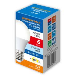 LED-A60-6W-4000K-E27-FR-DIM-SLS Лампа светодиодная, диммируемая, Форма A, матовая, Белый свет 4000K