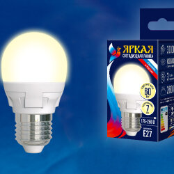 LED-G45 7W-WW-E27-FR PLP01WH Лампа светодиодная, Форма шар, матовая, Серия ЯРКАЯ, Теплый белый свет 3000K