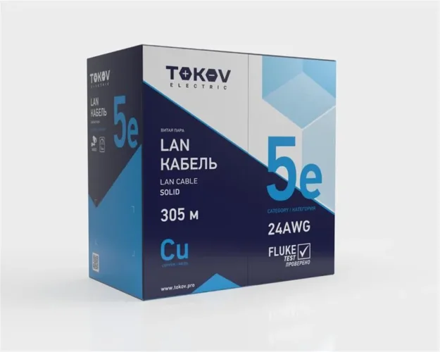 Кабель витая пара U/UTP 4х2х24AWG(0.48мм) кат.5E нг(А)-HF (LSZH) indoor Fluke tested 305м (м) TOKOV ELECTRIC TKE-C10-U/UTP-42-5E-305-LSZH - фото 2