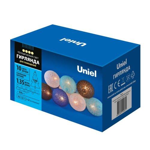 ULD-S0135-010-STB-2AA WARM WHITE IP20 TANGLES-2 Гирлянда светодиодная Клубки-2, на батарейках 2AA не в-к, 1.35м, 10 светодиодов, Теплый белый свет, Провод прозрачный, TM Uniel - фото 8