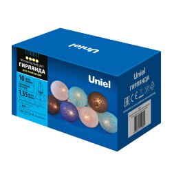 ULD-S0135-010-STB-2AA WARM WHITE IP20 TANGLES-2 Гирлянда светодиодная Клубки-2, на батарейках 2AA не в-к, 1.35м, 10 светодиодов, Теплый белый свет, Провод прозрачный, TM Uniel