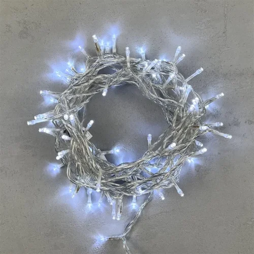 Гирлянда Нить 10м Белая 24В, 100 LED, Провод Прозрачный ПВХ, IP54. Фото 1.