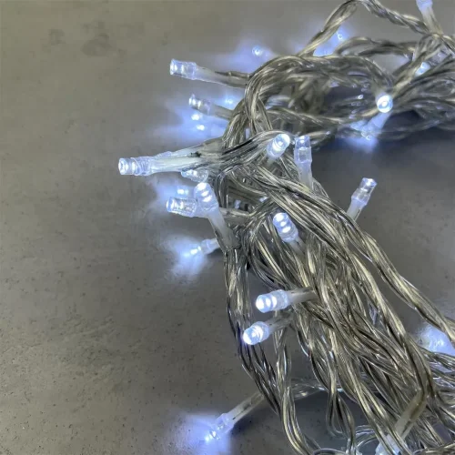 Гирлянда Нить 10м Белая 24В, 100 LED, Провод Прозрачный ПВХ, IP54. Фото 2.
