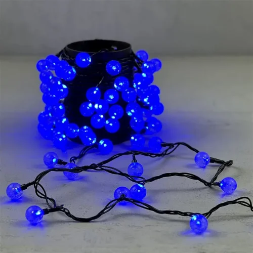 Гирлянда «Шарики» 10м Синяя 220В, Диаметр Шарика 23мм, 100 LED, Провод Черный Каучук 2,3мм, IP54. Фото 1.