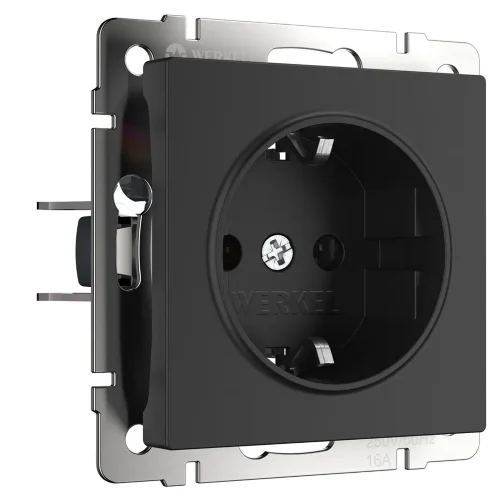 Розетка с заземлением и шторками (черный матовый) W1171108 - фото