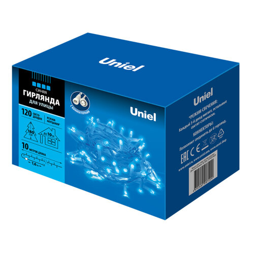 ULD-S1000-120/TWK BLUE IP67 Гирлянда светодиодная с эффектом мерцания, 10м. Соединяемая. 120 светодиодов. Синий свет. Провод белый. - фото