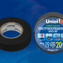 UIT-135P 20-19-01 BLK Изоляционная лента Uniel 20м, 19мм, 0.135мм, 1шт, цвет Черный