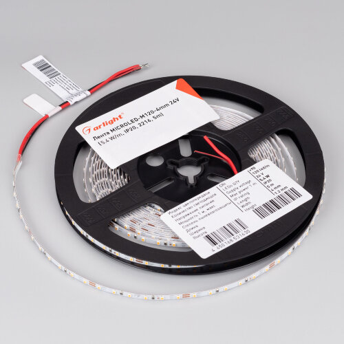 Светодиодная лента MICROLED-M120-4mm 24V Day4000 (5.4 W/m, IP20, 2216, 5m) (Arlight, узкая) - фото 3