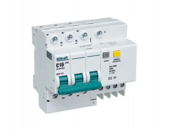Выключатель автоматический дифференциального тока 4п (3P+N) C 16А 30мА тип AC ДИФ-101 со встроен. защитой от сверхтоков DEKraft 15184DEK - фото