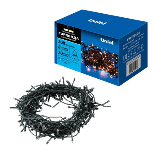 ULD-S2000-200-DGA WARM WHITE IP20 Гирлянда светодиодная, 20м, 200 светодиодов, Теплый белый свет, Провод зеленый - фото 9