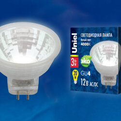 LED-MR11-3W-NW-GU4 GLZ21TR Лампа светодиодная, 12V, Прозрачная, Белый свет 4000K.