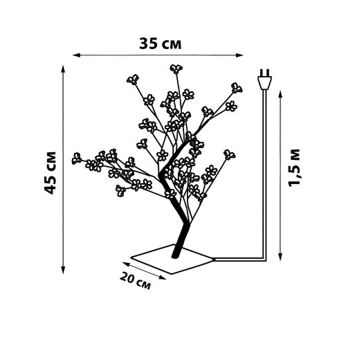 ULD-T3545-048-SBA PINK IP20 SAKURA Дерево светодиодное Сакура, 45 см, 48 светодиодов, Розовый свет, Провод черный. - фото 7
