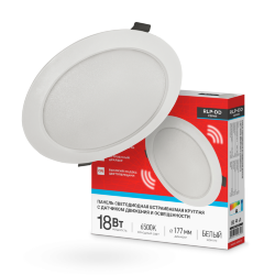 Панель светодиодная встраиваемая круглая RLP-DD 18Вт 230В 6500К 1440Лм 177мм, датчик движения, белая IP40 IN HOME